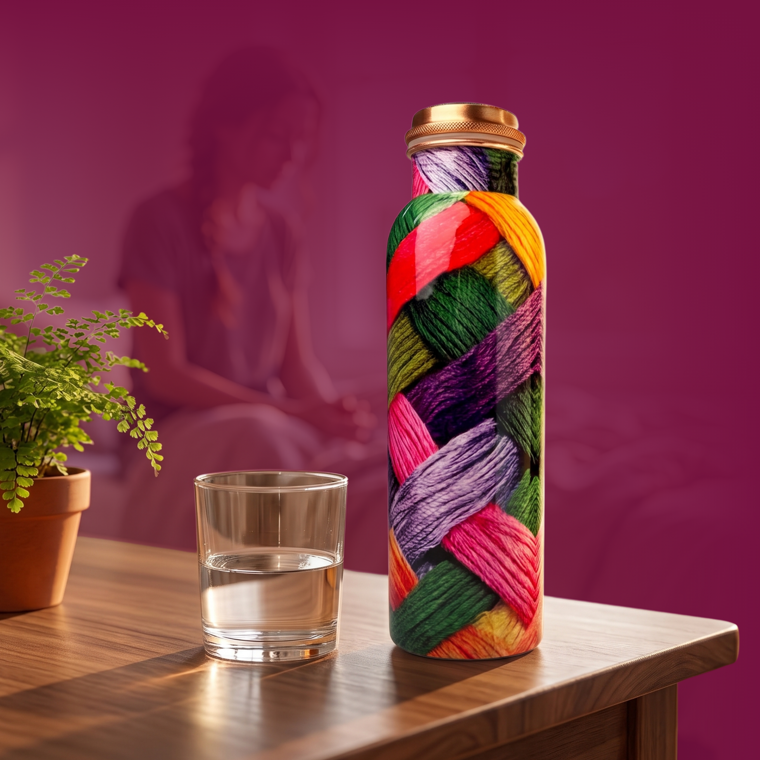 Medená fľaša na vodu vzor Vlna, 950 ml, Nature's Own