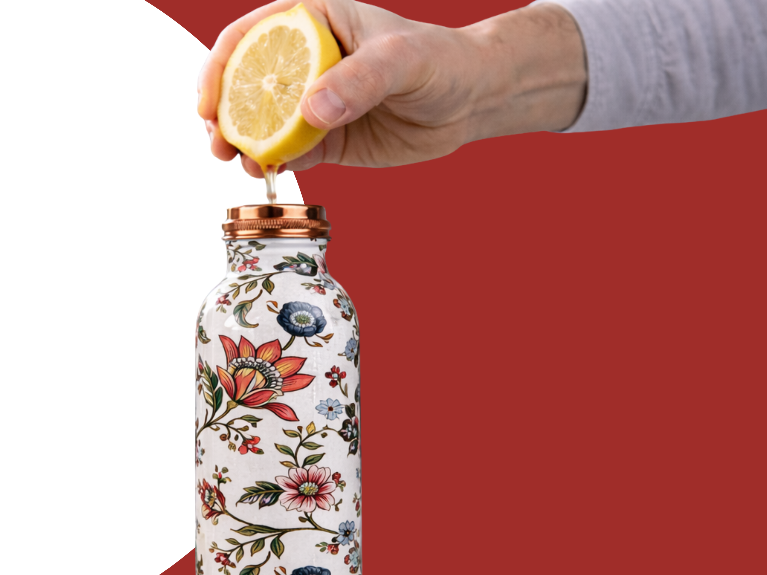 Měděná láhev na vodu vzor Květinový, 950 ml, Nature's Own