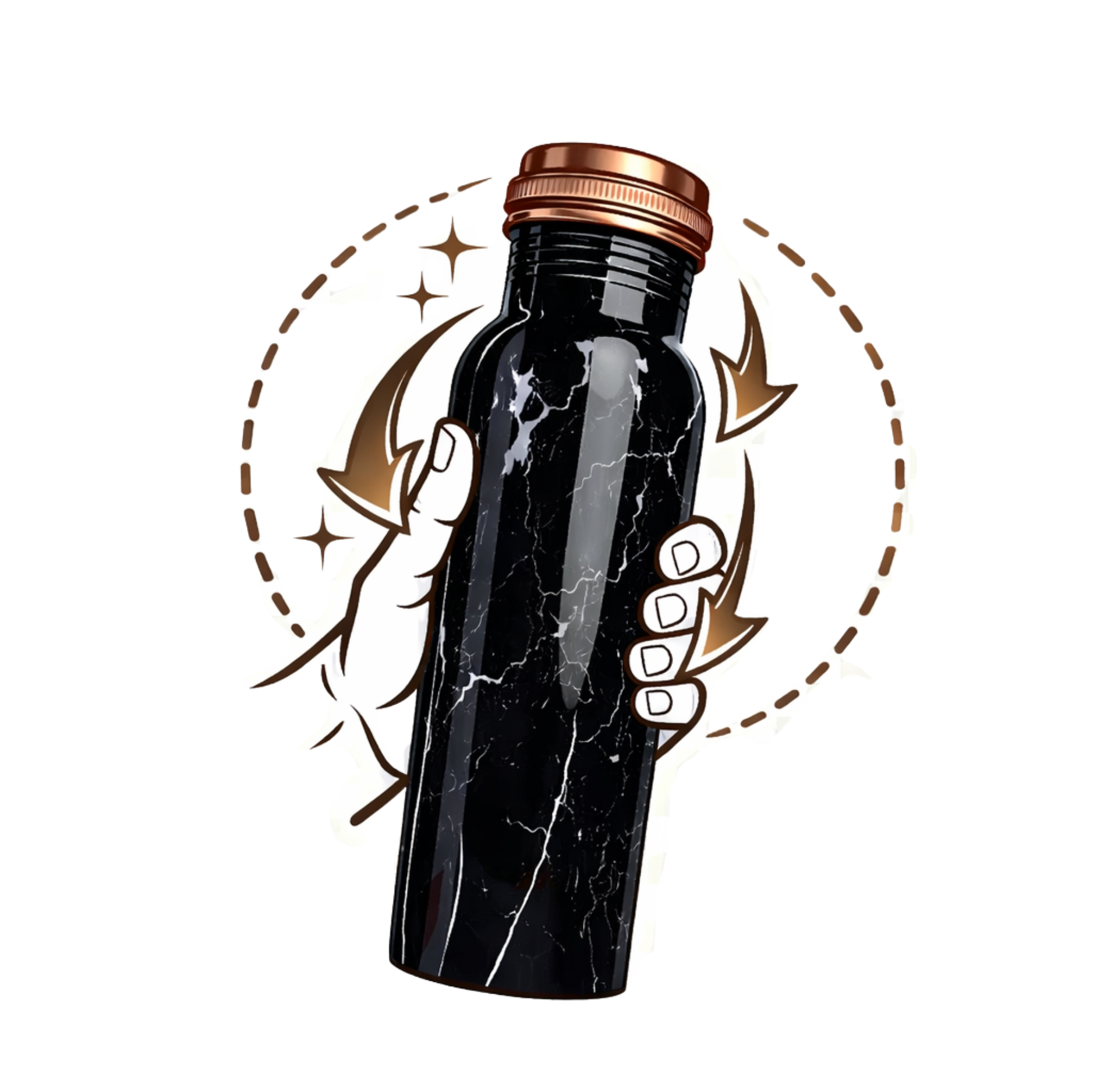 Měděná láhev na vodu vzor Černý mramor, 950 ml, Nature's Own