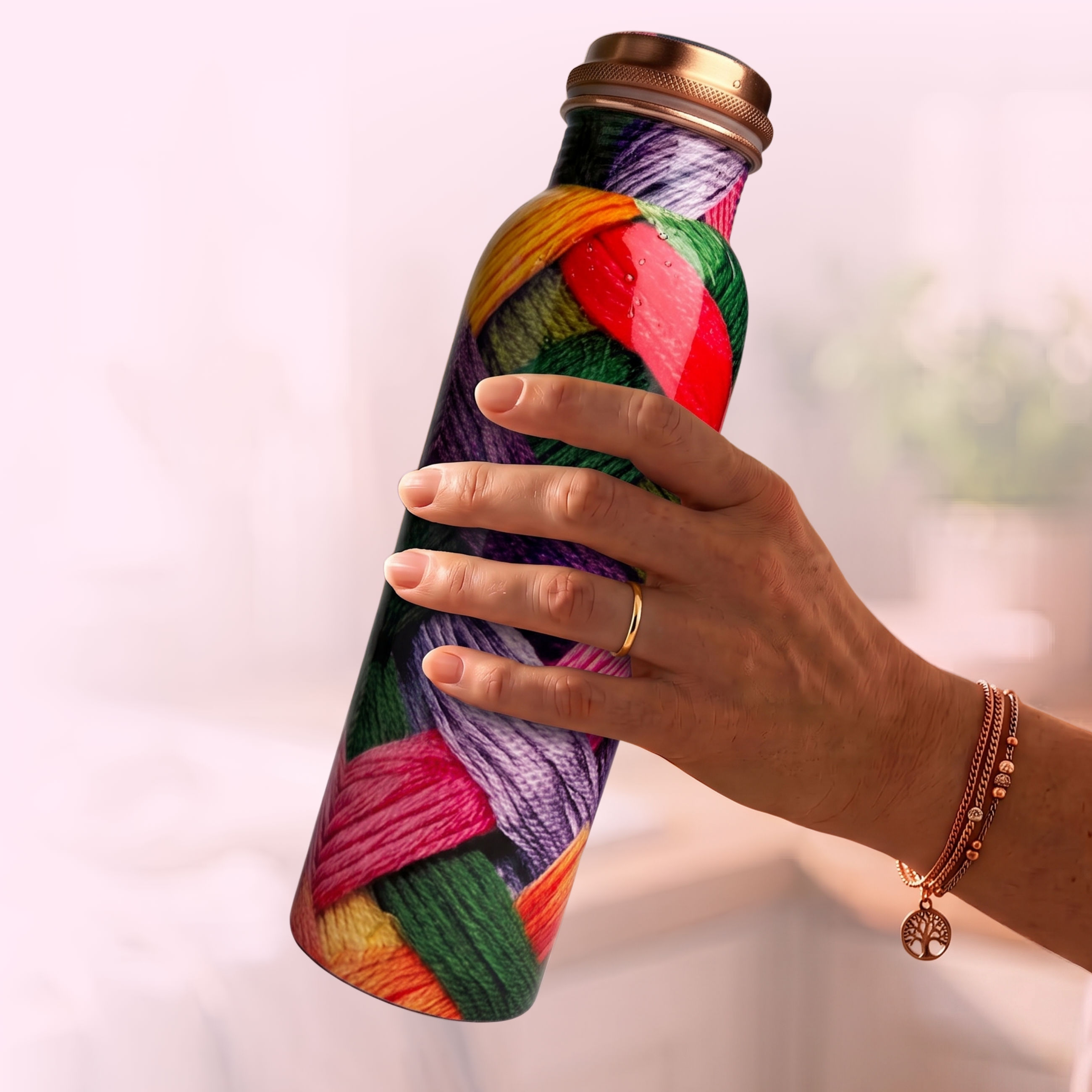 Medená fľaša na vodu vzor Vlna, 950 ml, Nature's Own