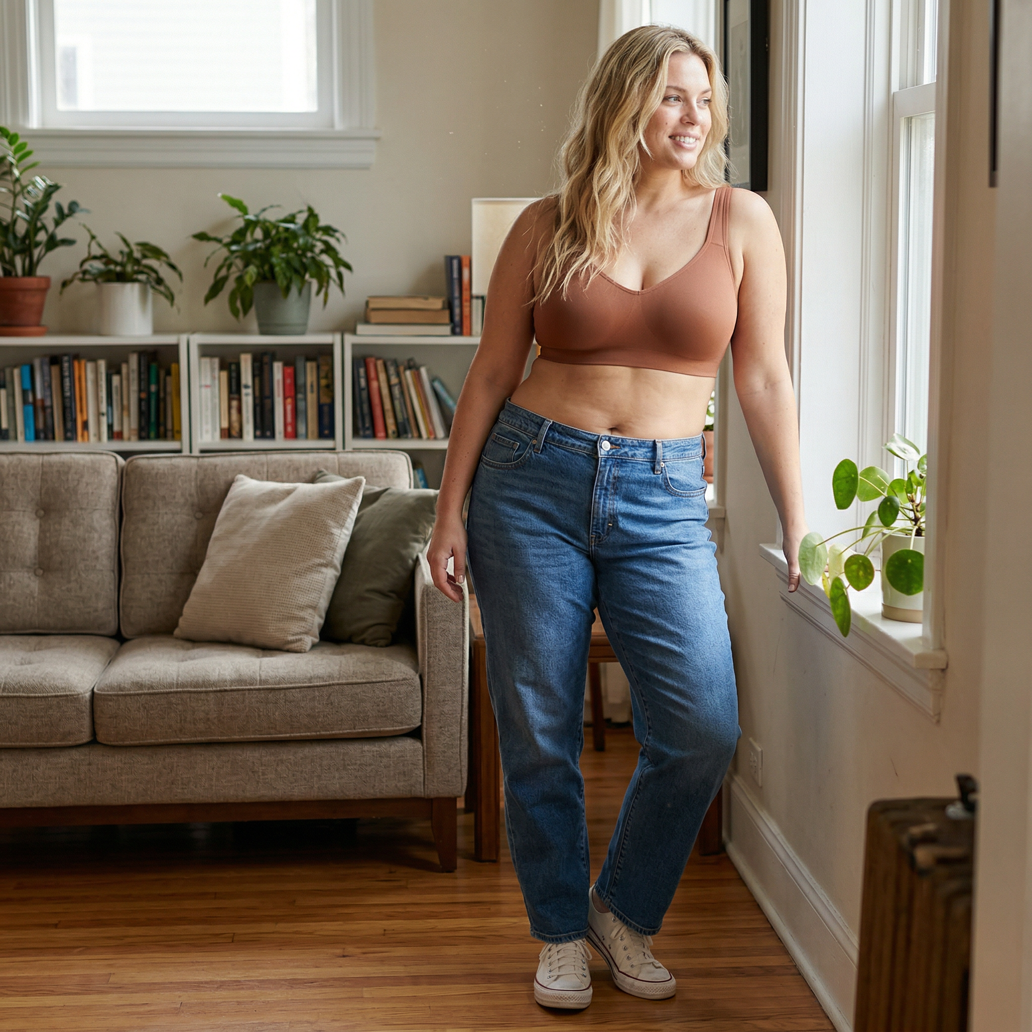 Bezešvá formující podprsenka bez kostic se širokými ramínky, SVĚTLE HNĚDÁ