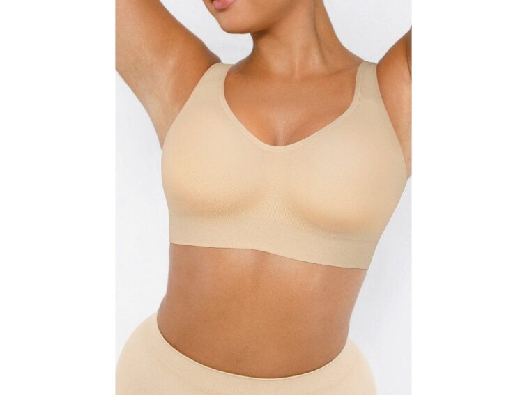 Bezešvá formující podprsenka bez kostic se širokými ramínky, NUDE