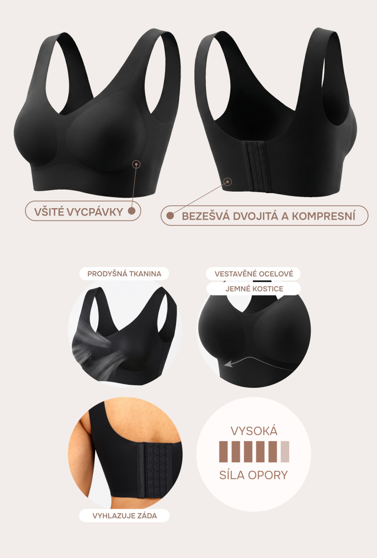 Bezešvá podprsenka tvarující záda, ČERNÁ