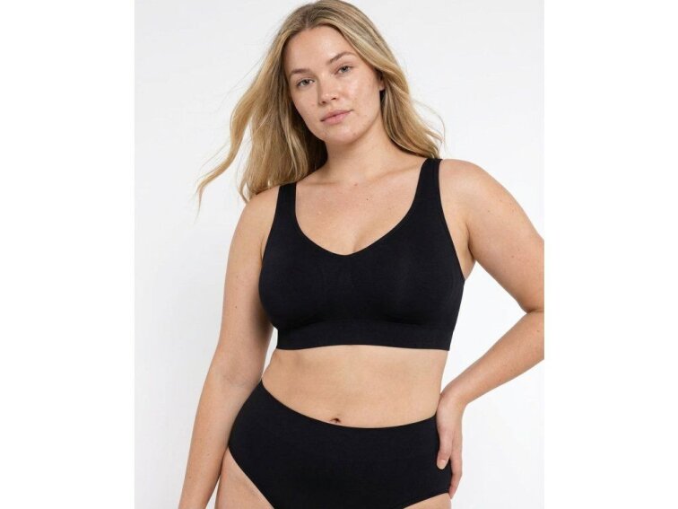 Bezešvá formující podprsenka bez kostic se širokými ramínky, ČERNÁ