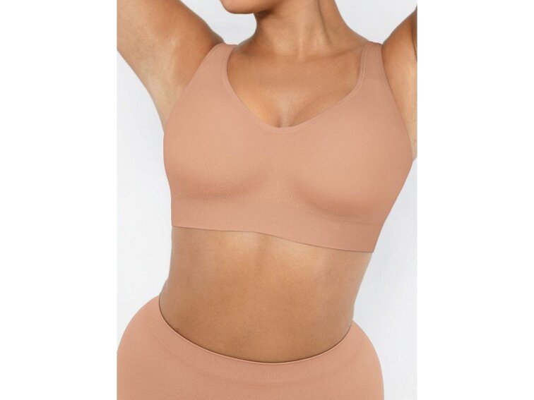 Bezešvá formující podprsenka bez kostic se širokými ramínky, TMAVÁ NUDE