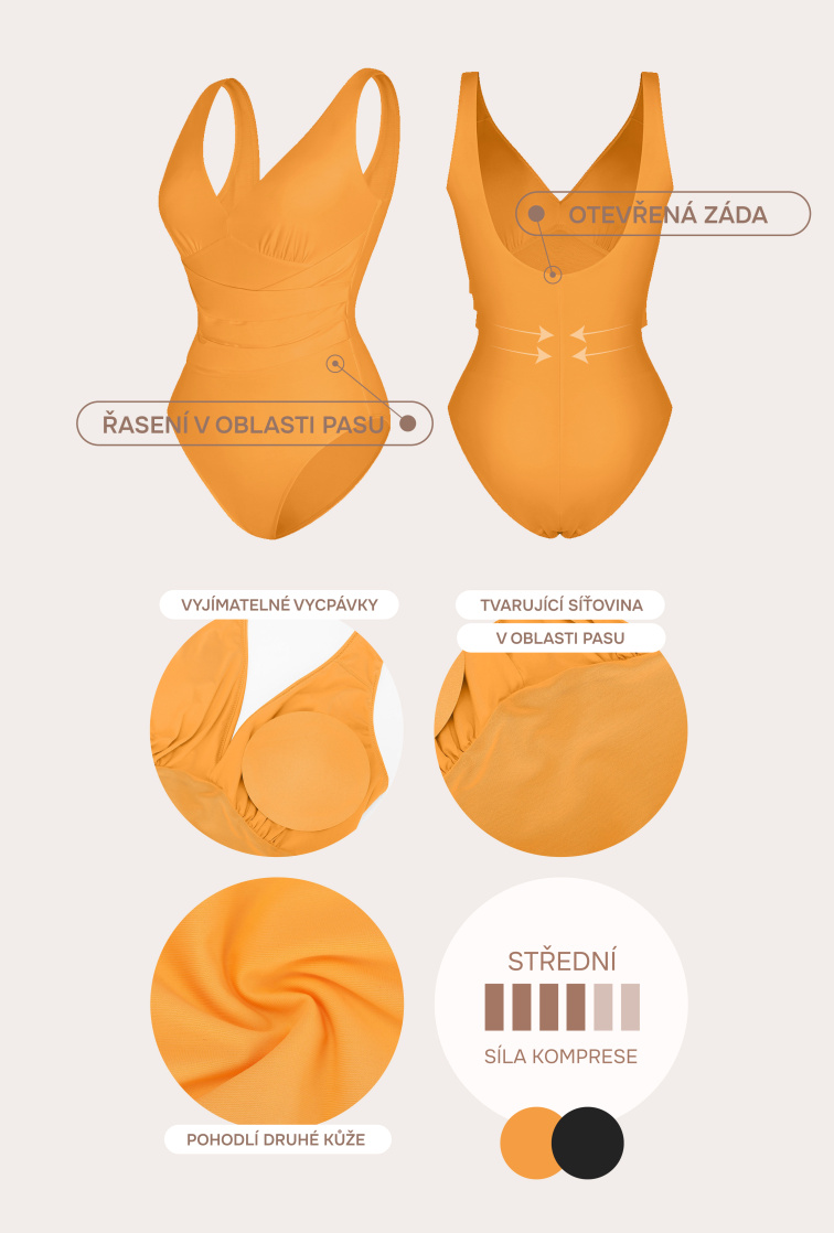 Tvarující jednodílné plavky klasického střihu, ČERNÉ