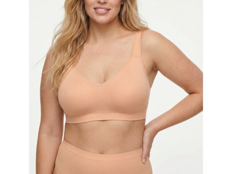 Bezešvá formující podprsenka bez kostic se širokými ramínky, TMAVÁ NUDE