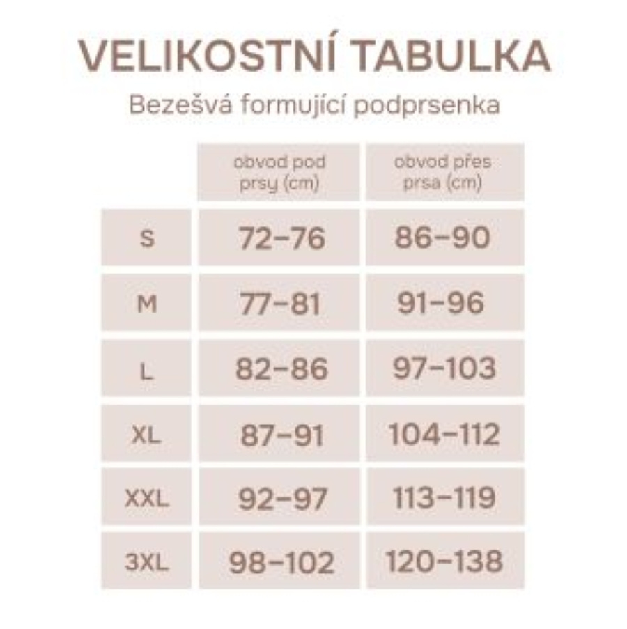 Velikostní tabulky - bezešvá podprsenka