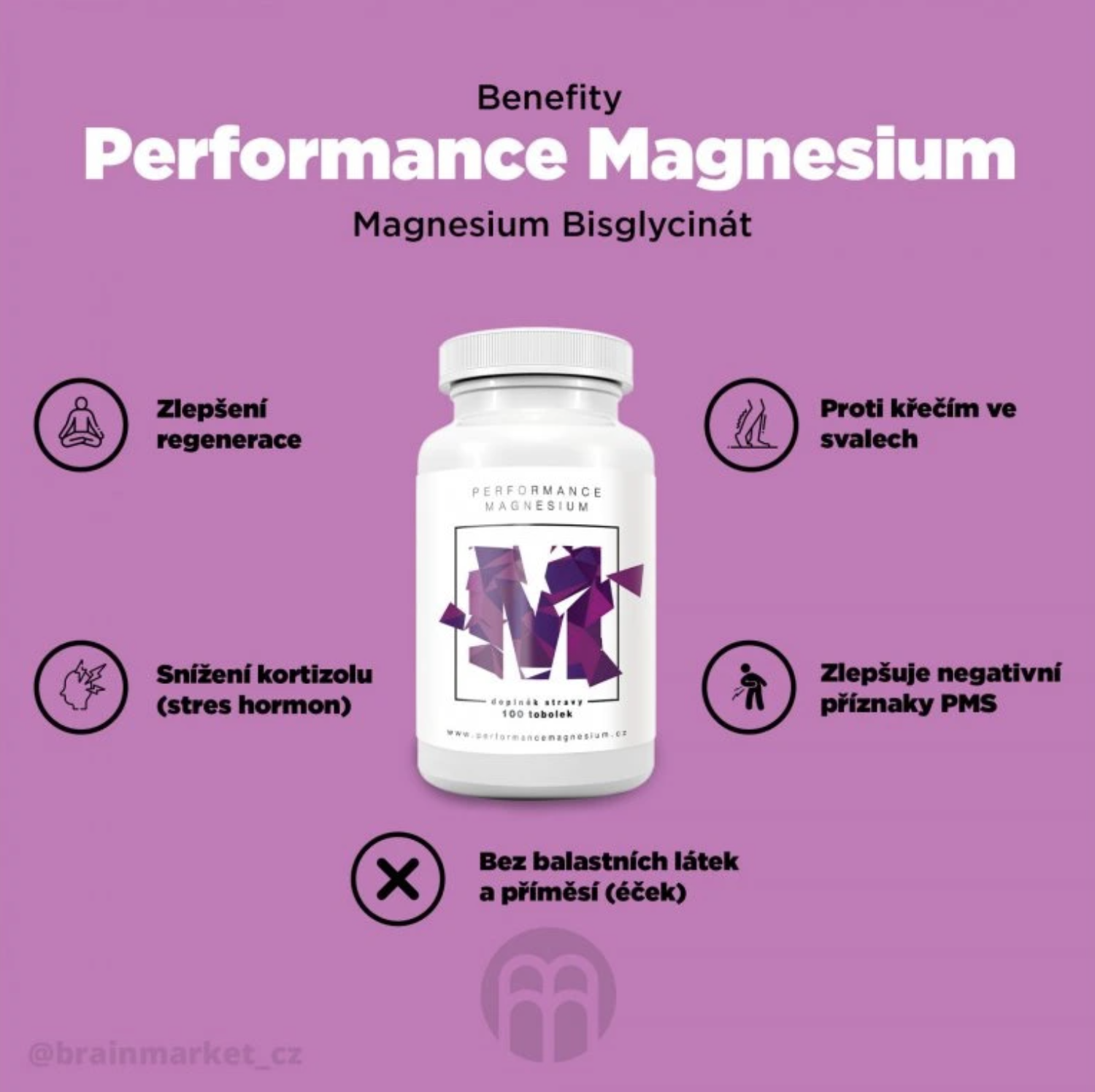 BrainMax Performance Magnesium + Vitamín B6 1000 mg, 100 kapslí