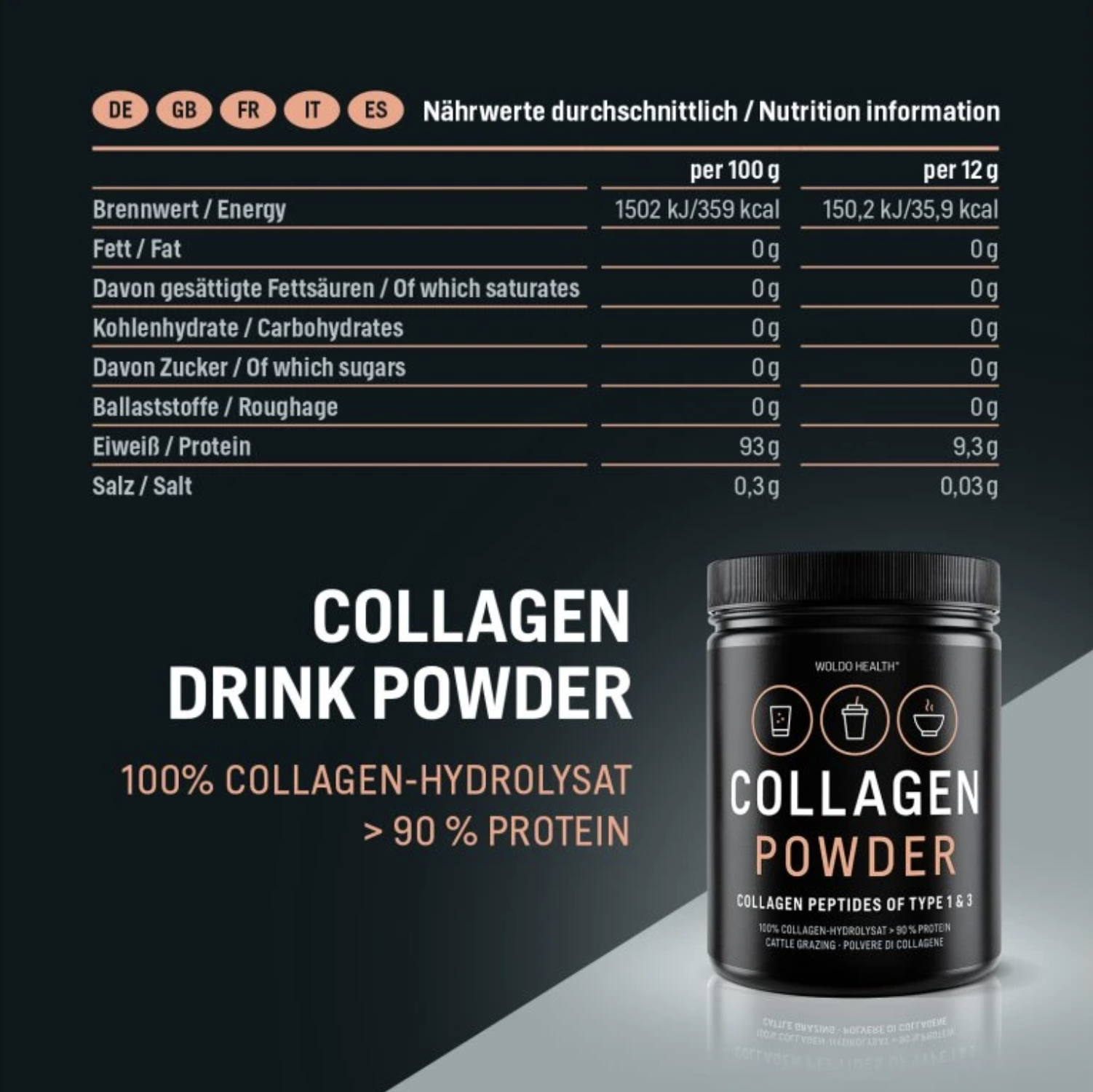 WoldoHealth® ® Čistý kolagen hovězí 500g