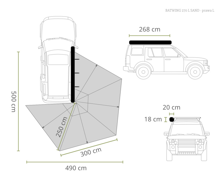 OFFLANDER samonosná boční markýza Batwing 270 R – 2,5 m