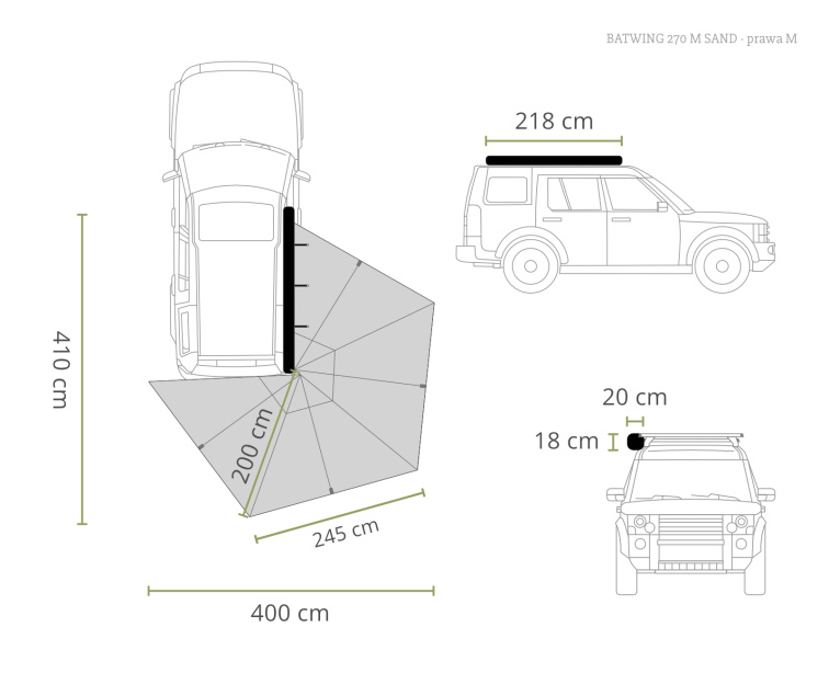 OFFLANDER samonosná boční markýza Batwing 270 R – 2 m