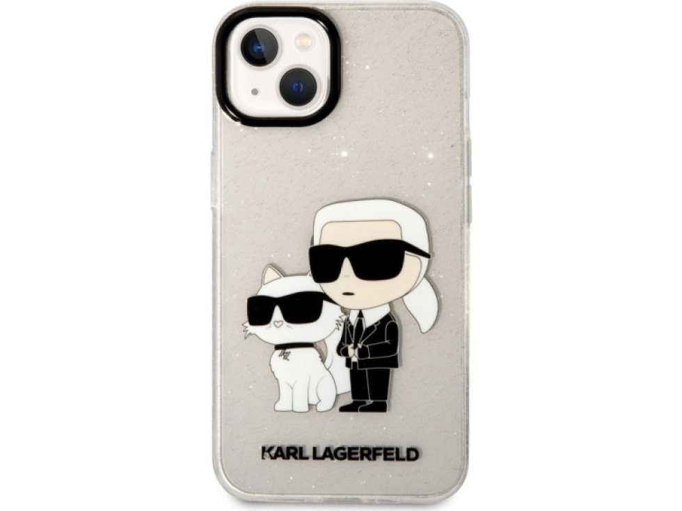 Ochranný kryt pro iPhone 13 - Karl Lagerfeld, IML Glitter Karl and Choupette Transparent KLHCP13MHNKCTGT