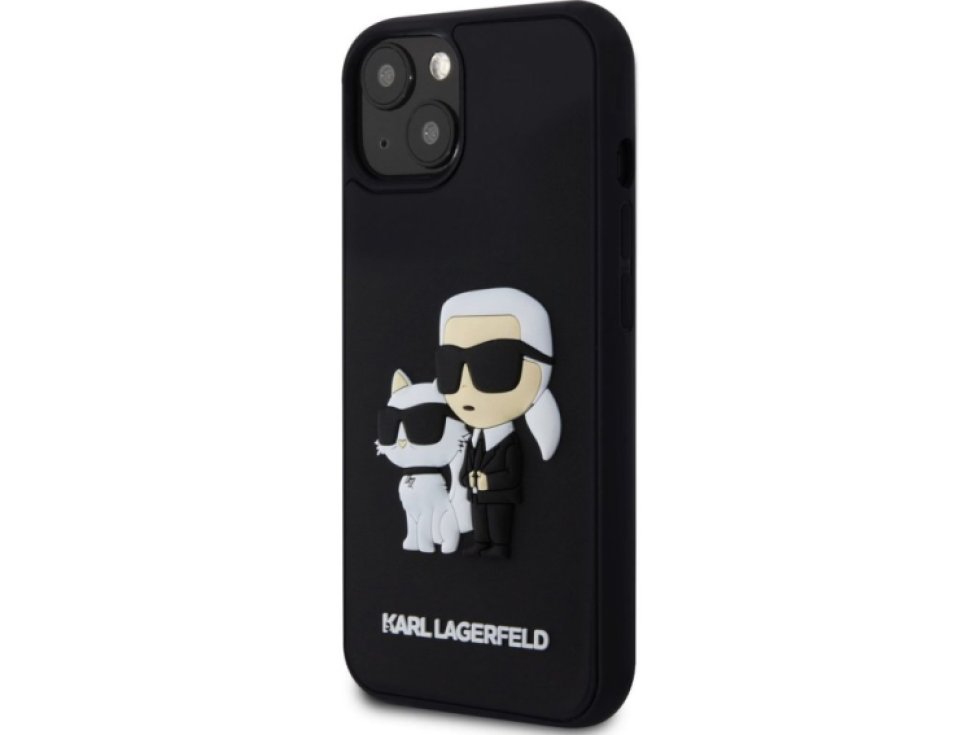 Ochranný kryt na iPhone 13 - Karl Lagerfeld, 3D Rubber Karl and Choupette Black KLHCP13M3DRKCNK