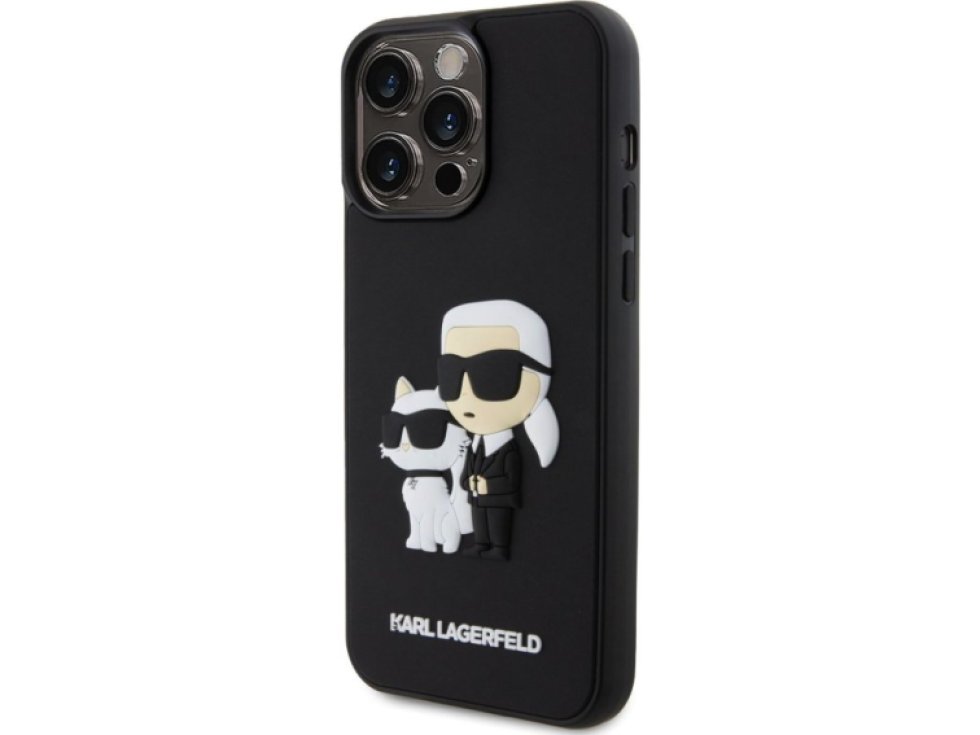 Ochranný kryt na iPhone 13 Pro MAX - Karl Lagerfeld, 3D Rubber Karl and Choupette Black KLHCP13X3DRKCNK