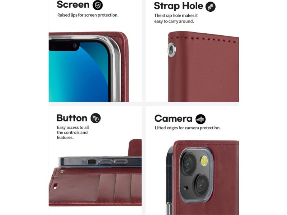 Ochranné pouzdro pro iPhone 13 - Mercury, Bluemoon Diary Wine