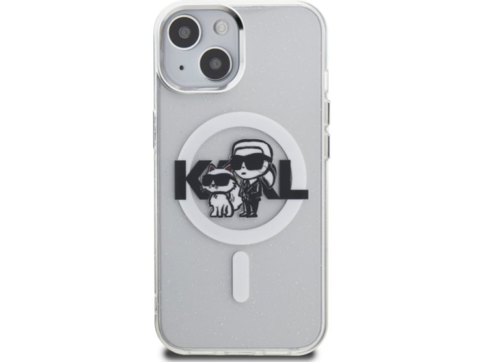 Ochranný kryt na iPhone 15 - Karl Lagerfeld, IML Glitter Sketch MagSafe Transparent KLHMP15SHGKCGKBT