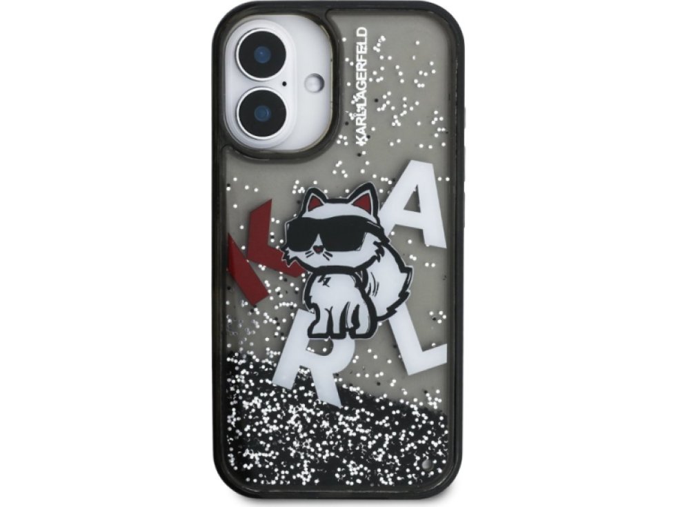 Ochranný kryt na iPhone 16 - Karl Lagerfeld, Liquid Glitter Scattered Black KLHCP16SLCHSCTDK
