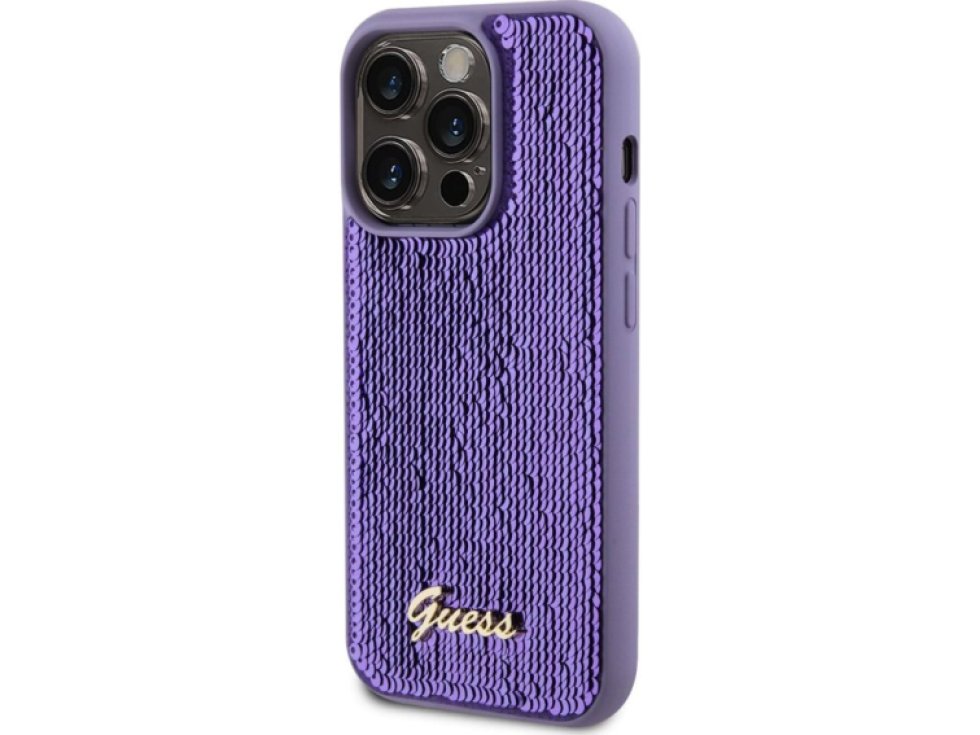 Ochranný kryt na iPhone 14 Pro MAX - Guess, Sequin Script Logo Purple GUHCP14XPSFDGSU