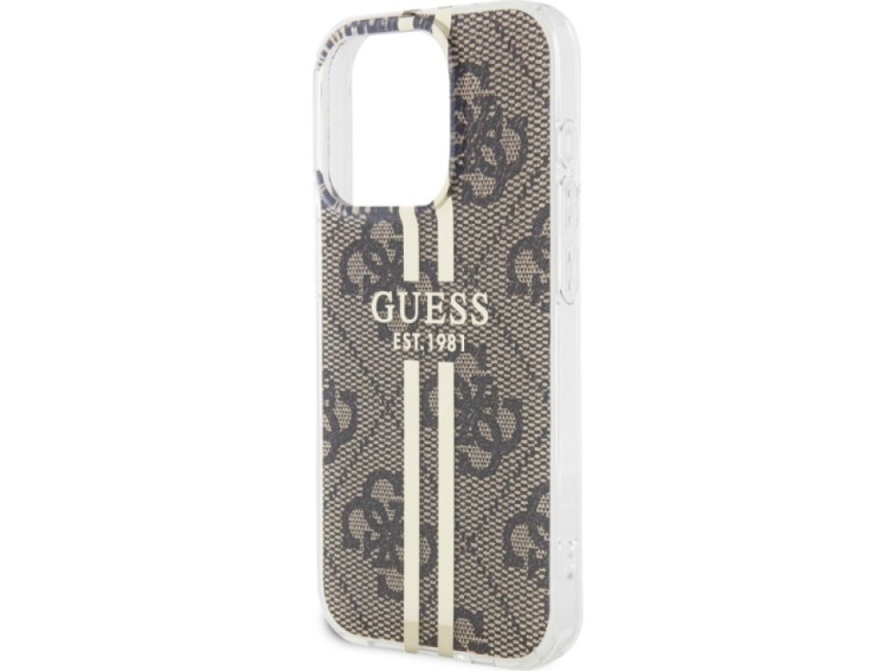 Ochranný kryt na iPhone 15 Pro MAX - Guess, IML 4G Gold Stripe Brown GUHCP15XH4PSEGW