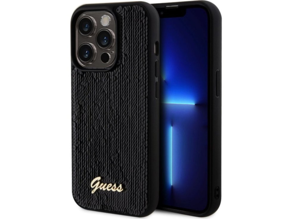 Ochranný kryt na iPhone 14 Pro MAX - Guess, Sequin Script Logo Black GUHCP14XPSFDGSK