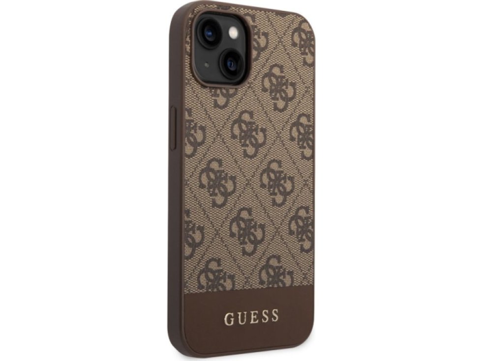 Ochranný kryt pro iPhone 14 - Guess, 4G Stripe Back Brown GUHCP14SG4GLBR