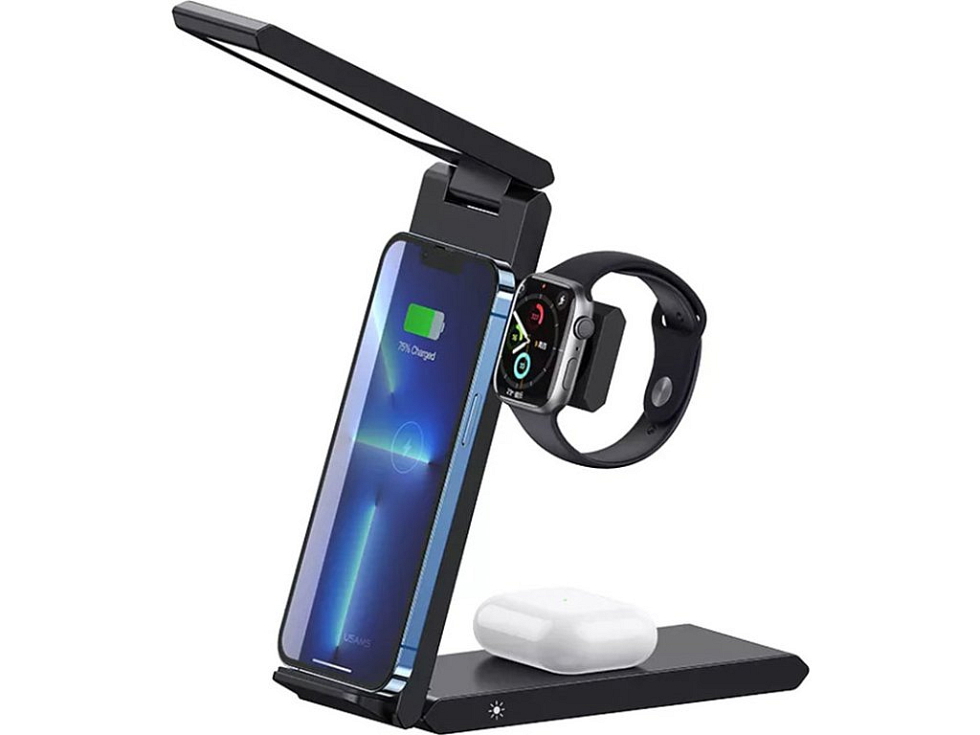 Bezdrátová nabíječka s LED lampičkou 3v1 - Černá