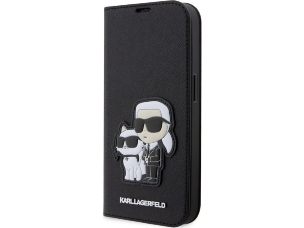 Ochranné pouzdro pro iPhone 13 Pro - Karl Lagerfeld, Saffiano Karl and Choupette NFT Book Black KLBKP13LSANKCPK