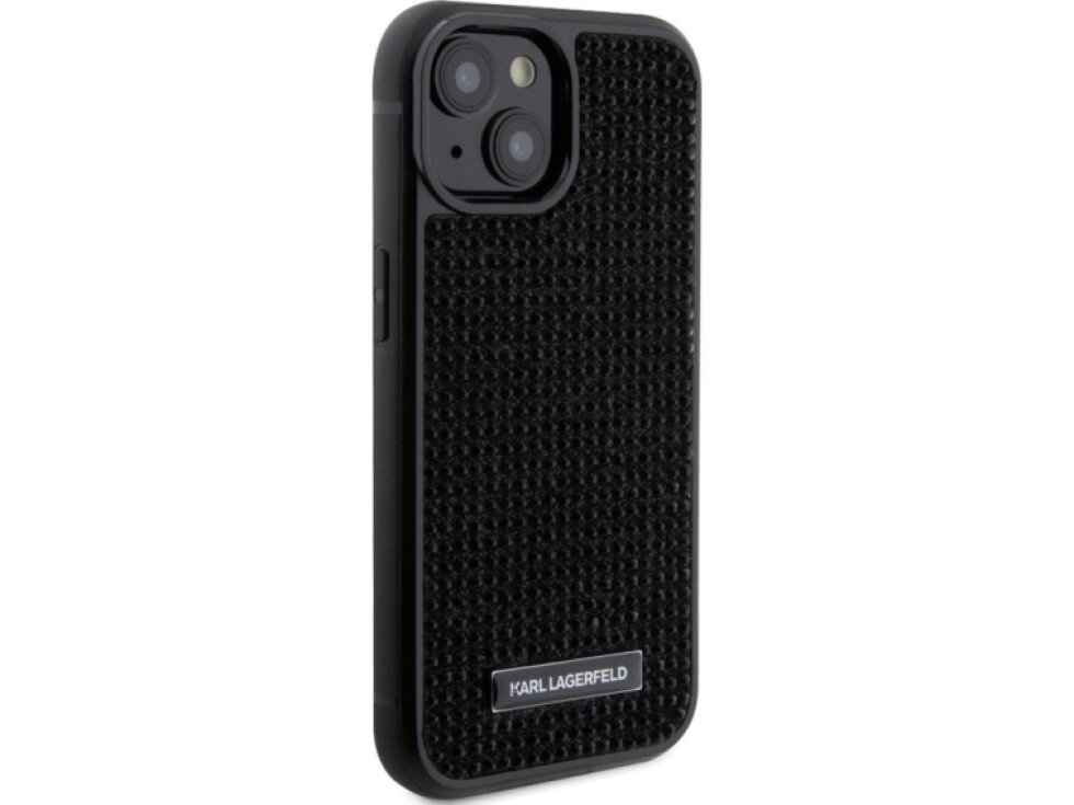 Ochranný kryt na iPhone 15 - Karl Lagerfeld, Rhinestone Plate Metal Logo Black KLHCP15SHDSPLK