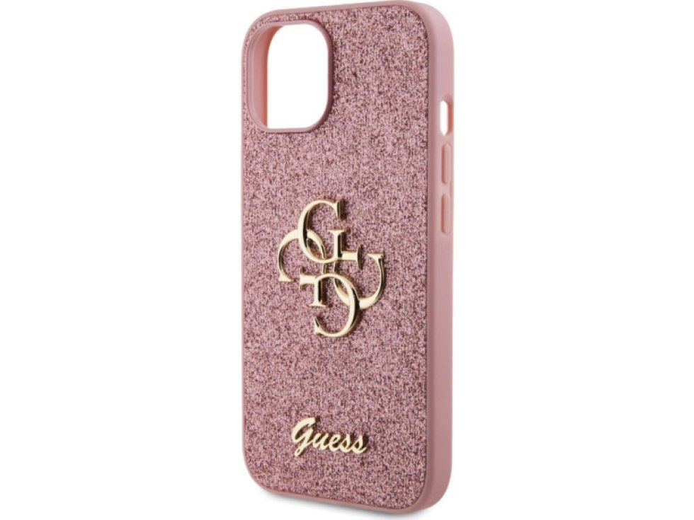 Ochranný kryt na iPhone 15 - Guess, Fixed Glitter 4G Metal Logo Pink GUHCP15SHG4SGP
