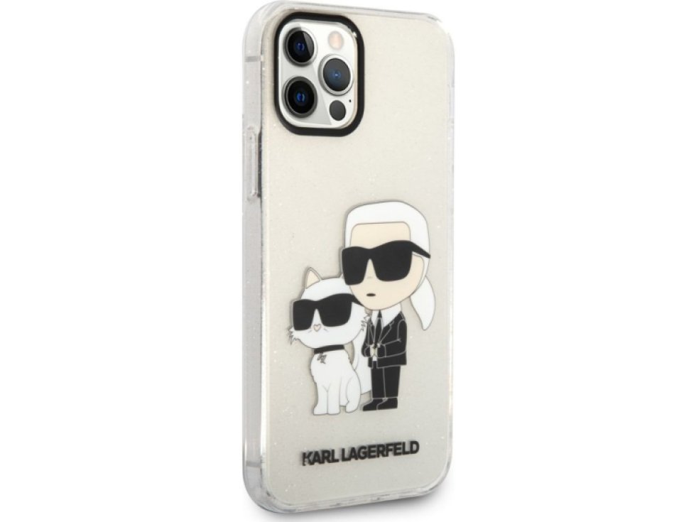 Ochranný kryt pro iPhone 12 / 12 Pro - Karl Lagerfeld, IML Glitter Karl and Choupette Transparent KLHCP12MHNKCTGT