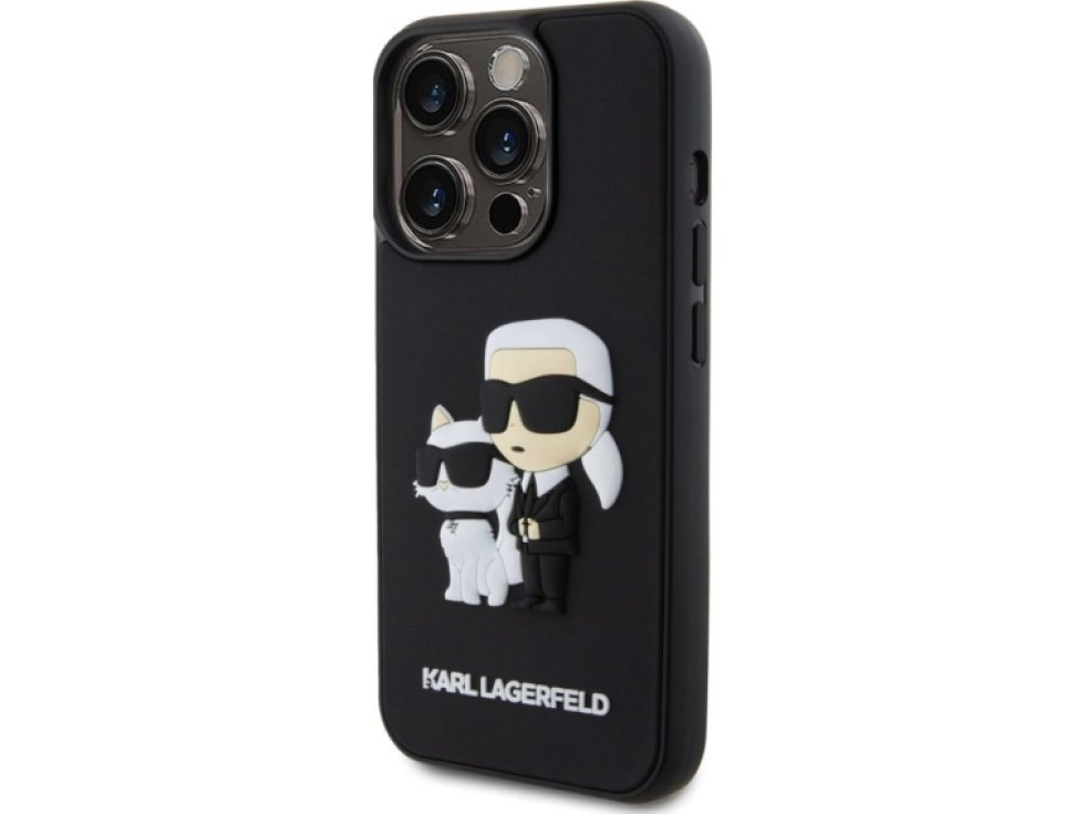 Ochranný kryt na iPhone 13 Pro - Karl Lagerfeld, 3D Rubber Karl and Choupette Black KLHCP13L3DRKCNK