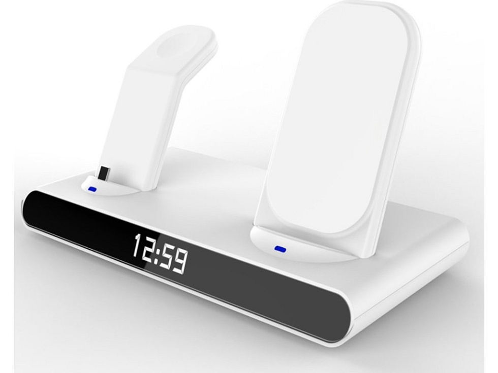 Bezdrátová nabíječka s budíkem 3v1 - Bílá