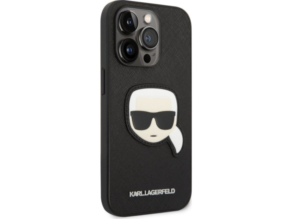Ochranný kryt pro iPhone 14 Pro - Karl Lagerfeld, Saffiano Karl Head Black KLHCP14LSAPKHK