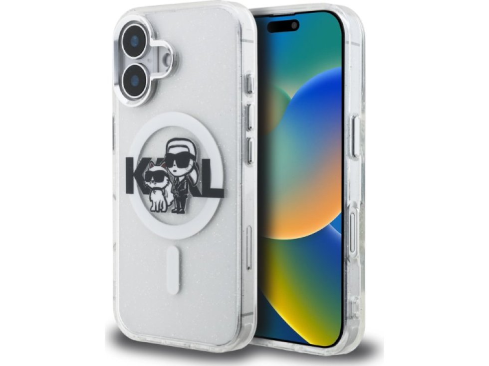 Ochranný kryt na iPhone 16 - Karl Lagerfeld, IML Glitter Sketch MagSafe Transparent KLHMP16SHGKCGKBT