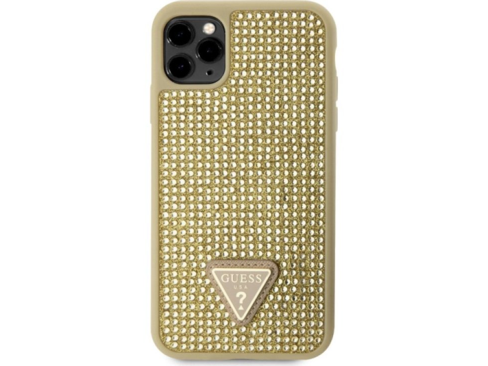 Ochranný kryt pro iPhone 11 Pro - Guess, Rhinestones Triangle Metal Logo Gold GUHCN58HDGTPD