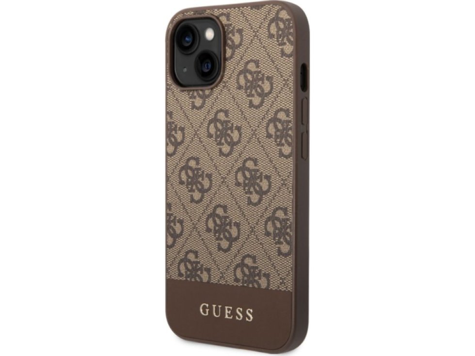 Ochranný kryt pro iPhone 14 - Guess, 4G Stripe Back Brown GUHCP14SG4GLBR