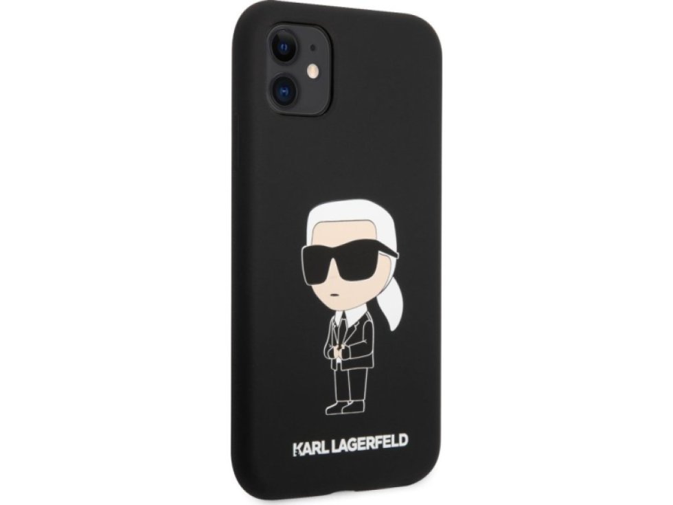 Ochranný kryt na iPhone 11 - Karl Lagerfeld, Liquid Silicone Ikonik NFT Black KLHCN61SNIKBCK