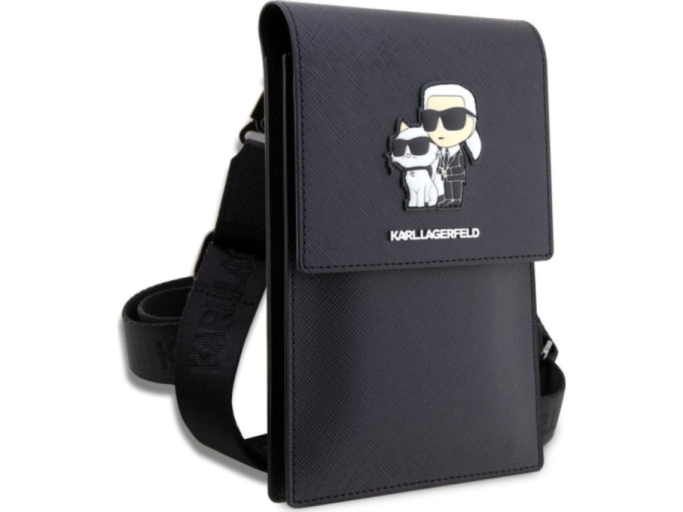Univerzální pouzdro / taška s kapsou na mobil - Karl Lagerfeld, Metal Logo NFT Wallet Black KLWBSAKCPMK