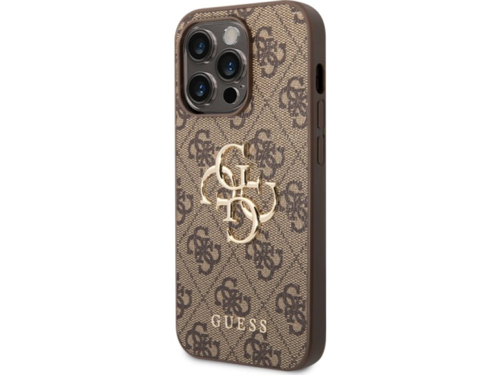 Ochranný kryt na iPhone 15 Pro - Guess, 4G Metal Logo Brown GUHCP15L4GMGBR