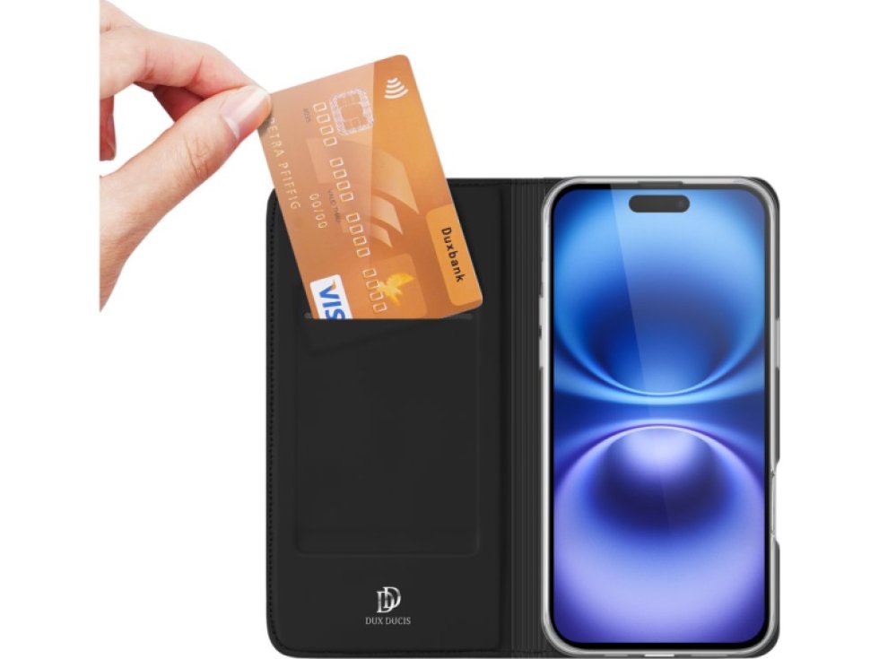 Knížkové pouzdro na iPhone 16 PLUS - DuxDucis, SkinPro Black