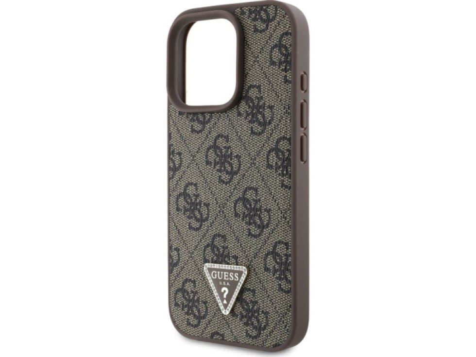 Ochranný kryt na iPhone 16 Pro MAX - Guess, 4G Strass Triangle Brown GUHCP16XP4TDPW