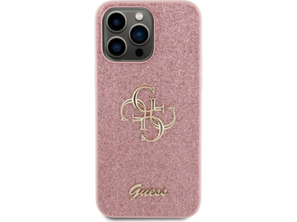 Ochranný kryt na iPhone 15 Pro MAX - Guess, Fixed Glitter 4G Metal Logo Pink GUHCP15XHG4SGP