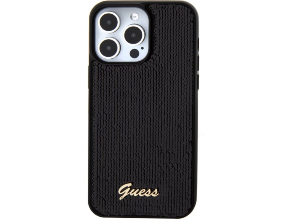 Ochranný kryt na iPhone 15 Pro - Guess, Sequin Script Logo Black GUHCP15LPSFDGSK