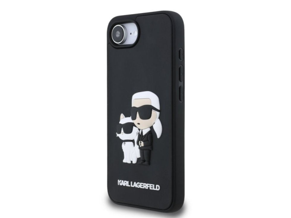 Ochranný kryt na iPhone 16e - Karl Lagerfeld, 3D Rubber Karl and Choupette Black KLHCPSE43DRKCNK