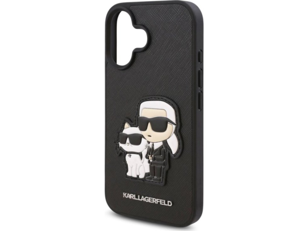 Ochranný kryt na iPhone 16 PLUS - Karl Lagerfeld, Saffiano Karl and Choupette Black KLHCP16MSANKCPK