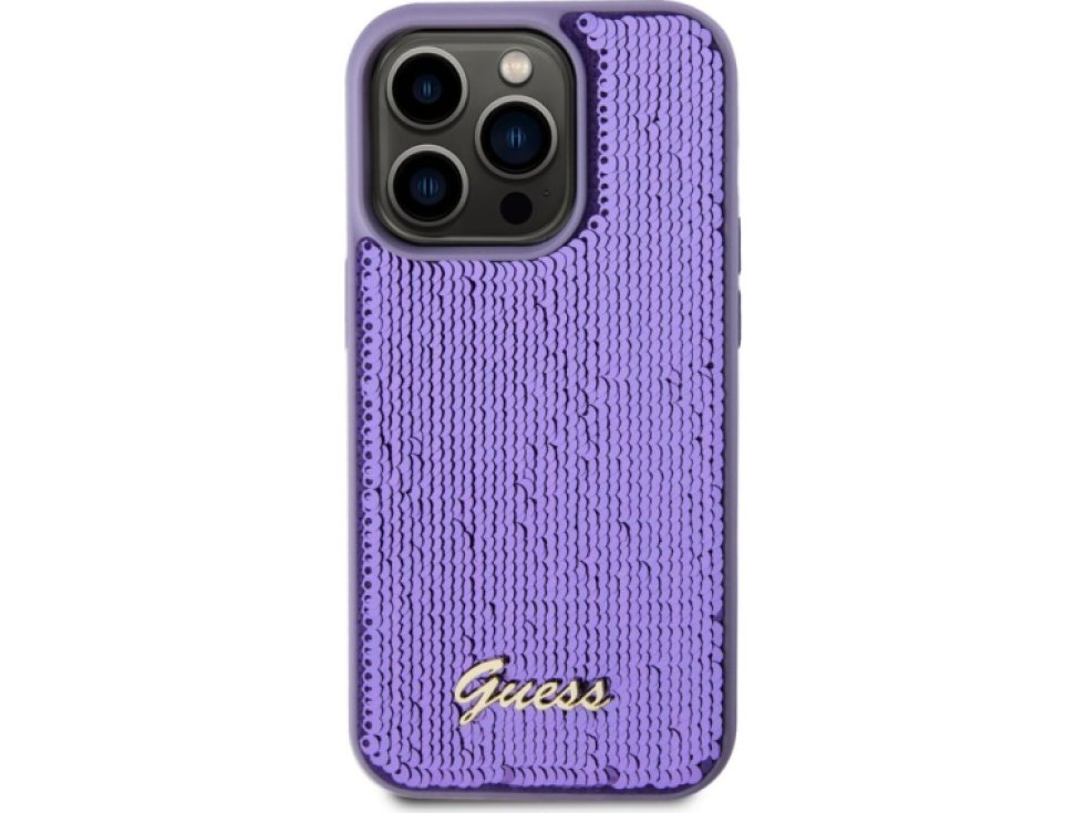Ochranný kryt na iPhone 14 Pro MAX - Guess, Sequin Script Logo Purple GUHCP14XPSFDGSU