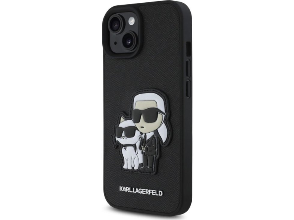 Ochranný kryt na iPhone 15 - Karl Lagerfeld, Saffiano Karl and Choupette Black KLHCP15SSANKCPK