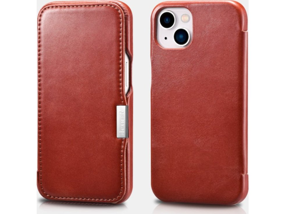 Knížkové pouzdro pro iPhone 13 - iCarer, Vintage Red 01.21.RIX1306-RD