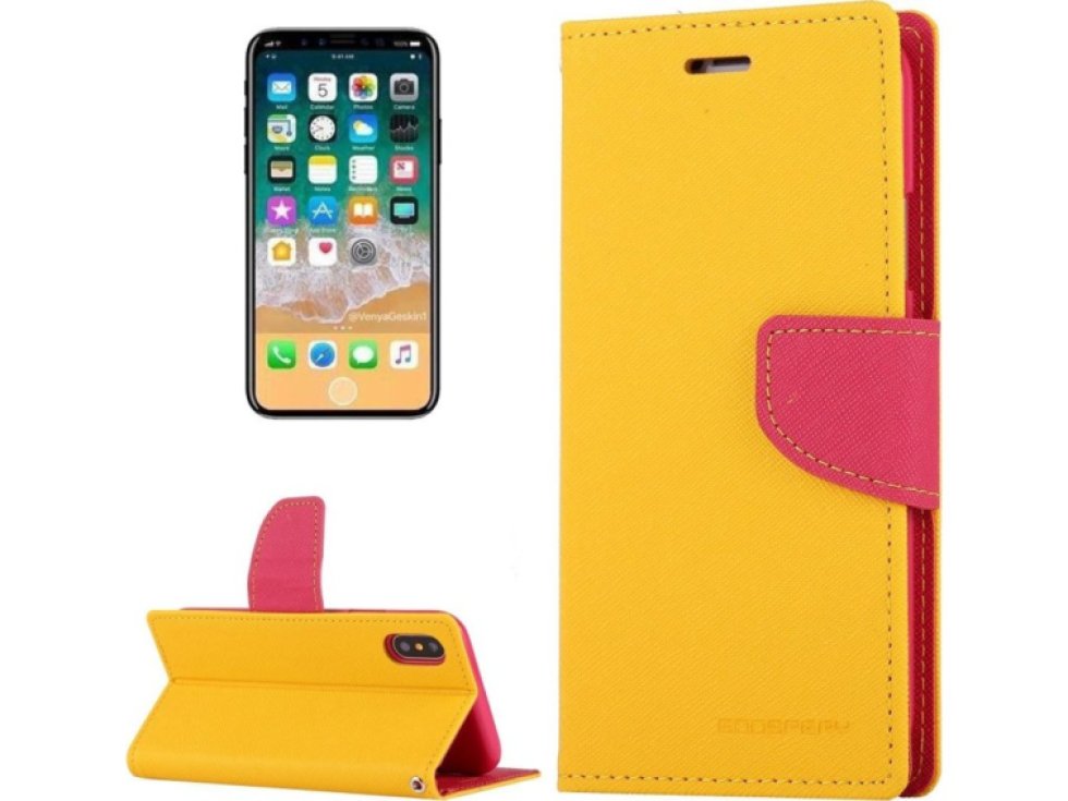 Pouzdro / kryt pro iPhone XS / X - Mercury, Fancy Diary YELLOW/HOTPINK